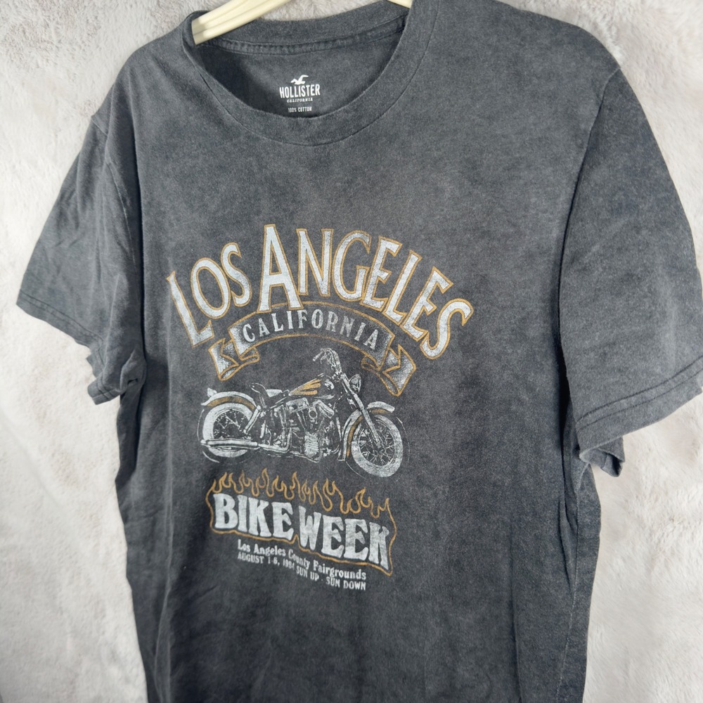 Hollister‎ Mens Los Angeles Bike Week Motorcycle Graphic T-Shirt Gray Medium